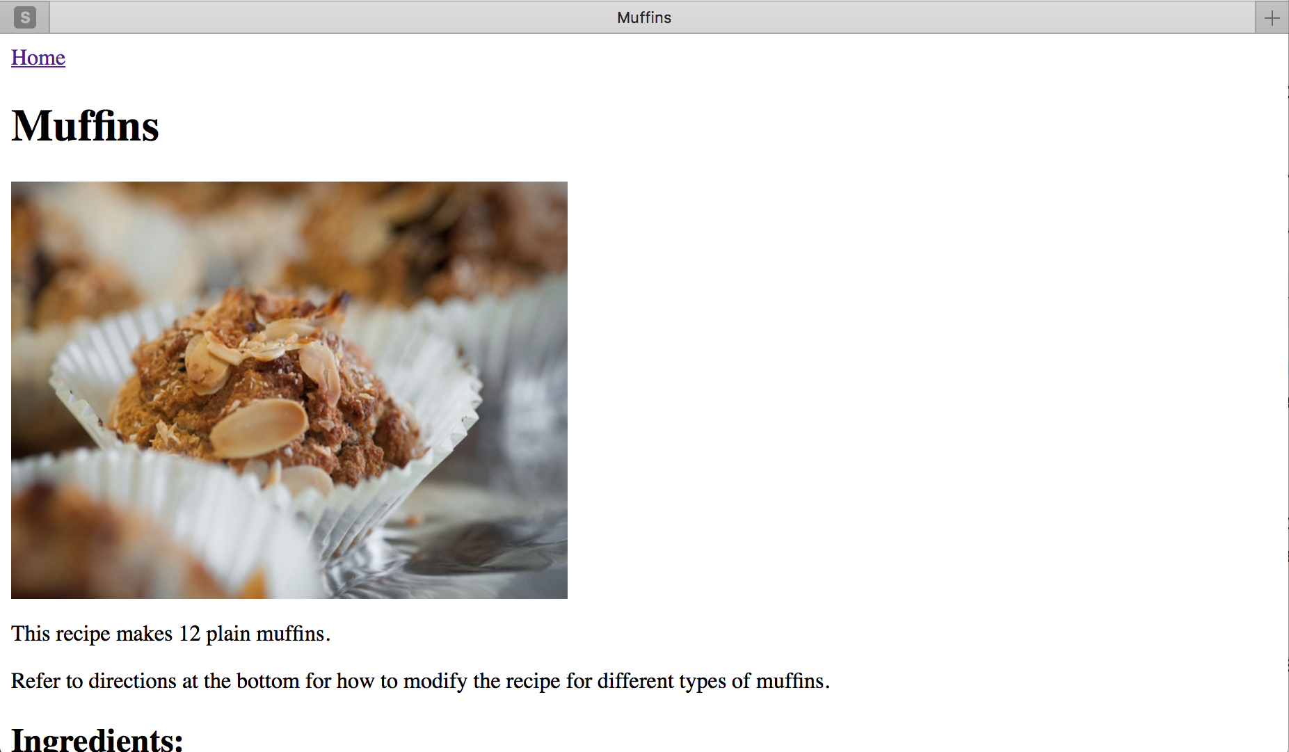 The muffins page with an image